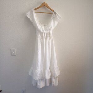 Dorissa Of Miami Peasant Ruffle White Eyelet Dress